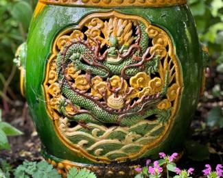 Pair Of Vintage Sancai Glazed Ceramic Garden Drum Stools