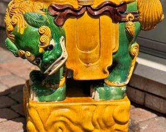 Midcentury Italian Terracotta Foo Dog Garden Seats, a Pair