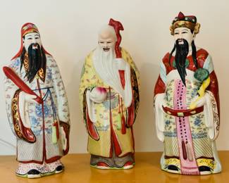 Vintage Chinese Large Porcelain 3 Gods Fu, Lu, and Shou