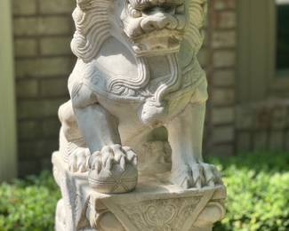 Pair of Antique White Marble Chinese Foo Dogs