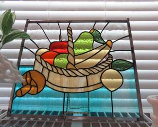Stained Glass Fruit Basket Window Panel