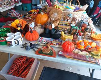 Autumn decor.   Notice the color matching extension cords.   Good job John.