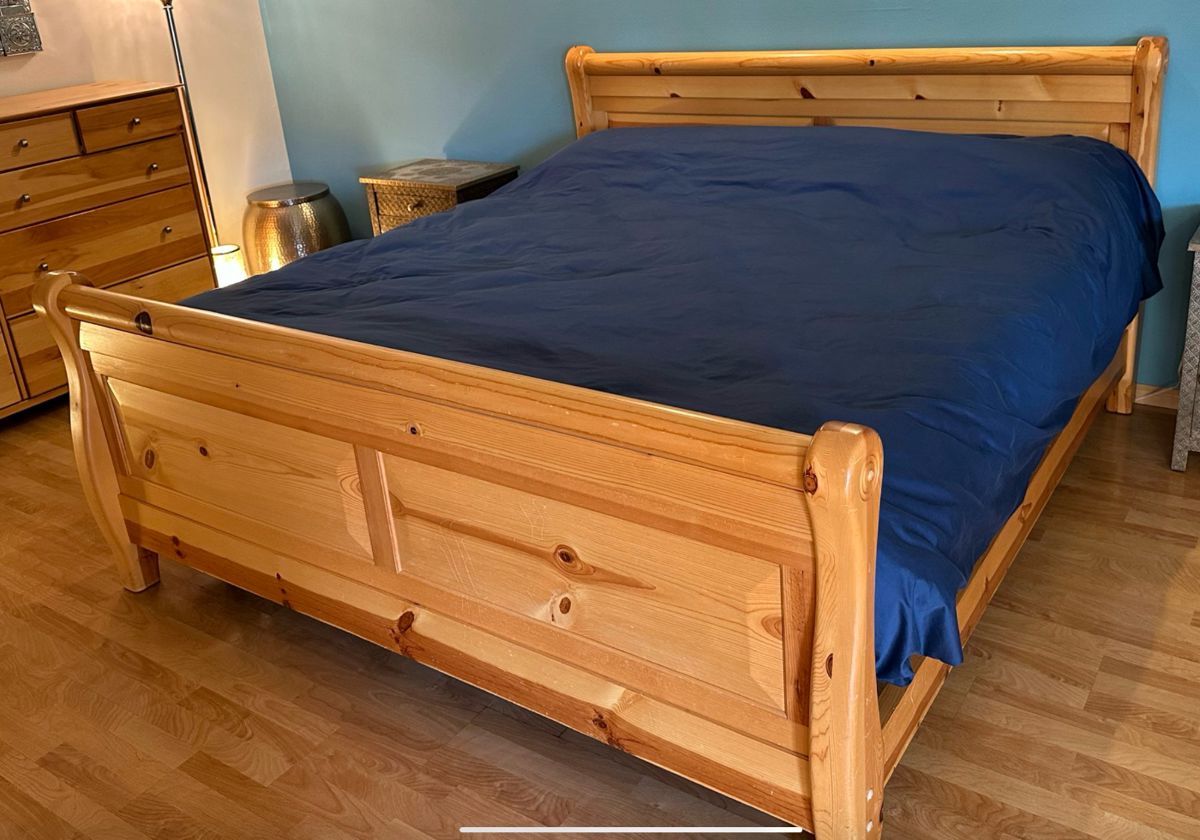 King Sleigh Bed Frame - 100% Pine Wood - Clear-Coated