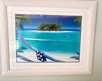 White Framed Caribbean Beach Print Signed Mackin!