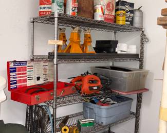 Vtg Jack Stands #47-JS3C, Vtg Gulf Supreme Motor Oil Can, Vintage Gas Can, Marathon Products 5 Gal Oil Can, Castro GTX Oil Can, Etc!