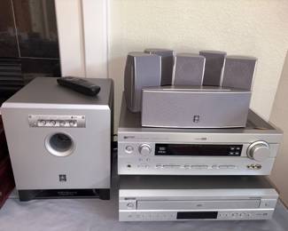 Yamaha 5 Disc DVD Player Model #DV-C6660,
Yamaha AV Receiver Model W/Remote #HTR-5650
Cord In Box, Yamaha Subwoofer System Model #YST-SW015, Set Of 5 Yamaha Surround Speakers Model #NS-AP14008 & Sound Bar Model # NS-AP3400C!