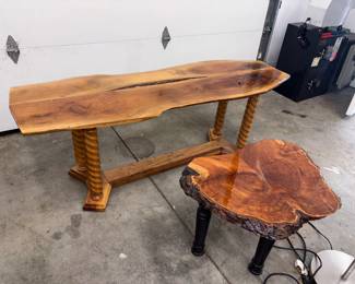 Custom Live Edge Burl Long Table & Custom Live Edge Side Table/Foot Stool!
