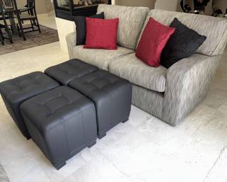 Whalen Faux Leather Cube Ottomans, Custom Made Blk/Taupe Sofa w/Pillows!