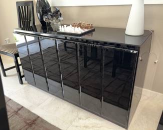 Modern Black Lacquer Dining Set W/Table Chairs & Sideboard!