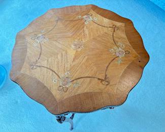 Antique Inlaid & Carved Parlor Table W/Brass Trim!