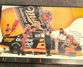 Vtg Miller Genuine Draft Rusty Wallace Pitstop Poster Signed By Mary Beth!
