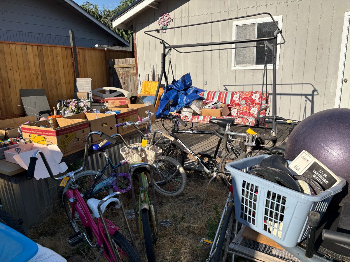 Bikes, exercise equipment, yard swing
