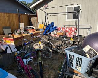 Bikes, exercise equipment, yard swing