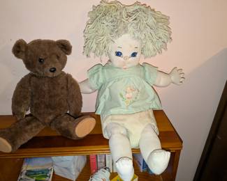 vintage doll and teddy bear