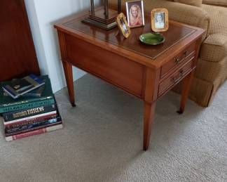 Side table with leather top