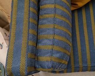 Close up on loveseat upholstery
Blue with gold/blk accent
