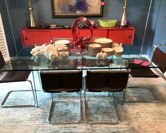 Leon Rosen Glass Dining Table, Knoll Spoleto Chairs