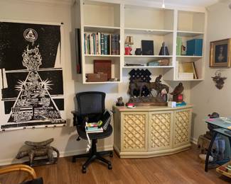 Office - vintage sideboard, books, art