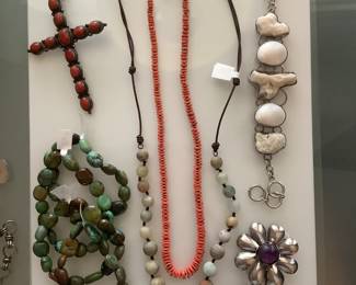 Turquoise, Coral, Sterling w Amethyst, Shell & Coral