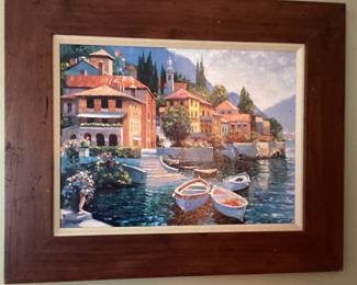 Wall Art Lake Como Italy by Howard BehrensHouses and Boats at water shore