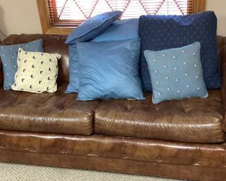 Living Room Brown Leather Sleeper Sofa