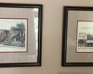 Wall Art Set of 2 Pics Buildings Brown Frame and Gray mat