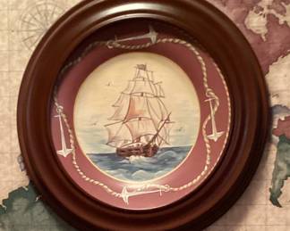 Wall Art Sailboat in Oval wood frame