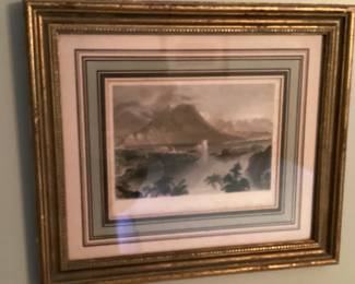 Wall Art R Wallis Ballynihinch print Brown frame with green and beige matt volcano
