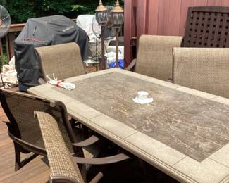 Patio Table with 6 Chairs Rectangular Tile Top