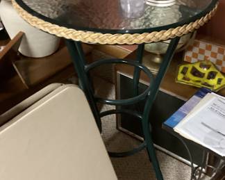 Patio Table with 4 Chairs Metal Bistro Circular Glass Top