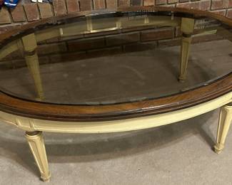 Living Room Oval Country French Coffee Table with Glass Top