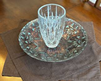 Crystal vase, plate