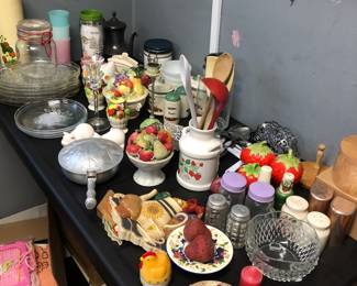 Glassware, salt and pepper shakers, Tupperware glasses small, ceramics, snack plates, etc.