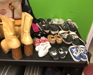 Boots, shoes, Purses, luggage, train cases, etc.