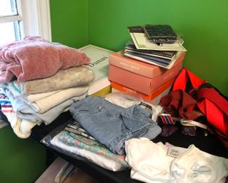 Sweaters, clothes, new boots, pantyhose, new shoes, etc.