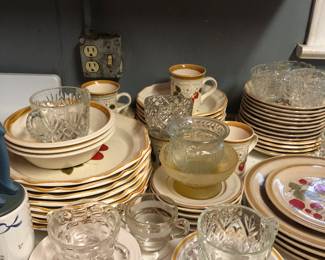 Strawberry dishes, glass cups, knife set
