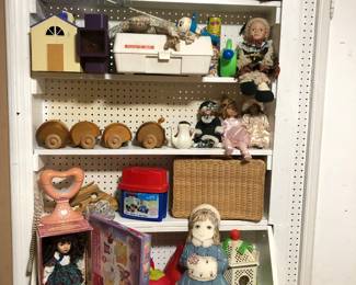 Dolls, Doll basket, toys, etc.