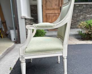 Louis XVI style upholstered arm chair-white /light green