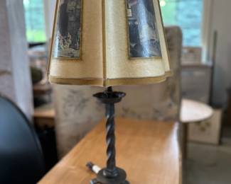 Brutalist MCM wrought iron lamp with decorative shade