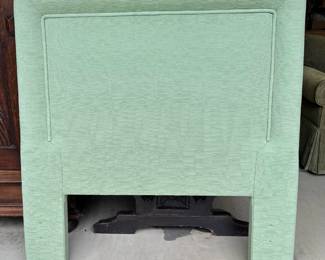 Twin size custom upholstered headboard and bed in light green