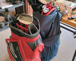 Assorted golf clubs and bags
