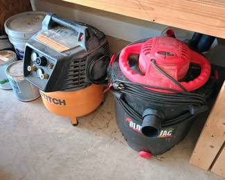 Bostitch air compressor and Black & Decker shop vac a