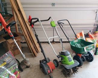 Tiller, edger, weed eater and fertilizer 