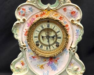Antique Ansonia Porcelain Mantel Clock