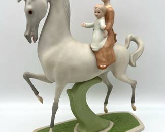 20th Century Limited Edition Goebel Laszlo Ispanky Porcelain Figurine of Woman and Child on White Horse