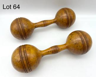 Pair Antique Turned Dumbbell Weights