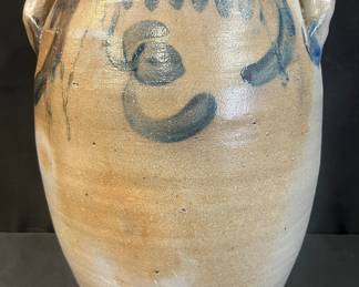 Antique 4-Gallon Glazed Stoneware Crock W/ Cobalt Blue Decoration