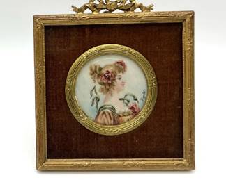 Signed "Bigotet" 19th Century French Miniature Portrait of Girl On Porcelain