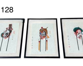 Series of Three Framed Chinese Opera Mask Paintings
