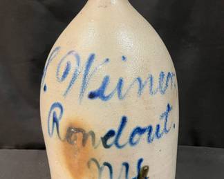 Antique S. Weiner, Rondout NY Glazed Stoneware Jug